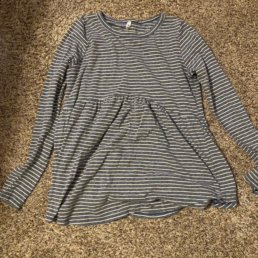 MTS Blue and White Striped Long Sleeve Peplum Shirt